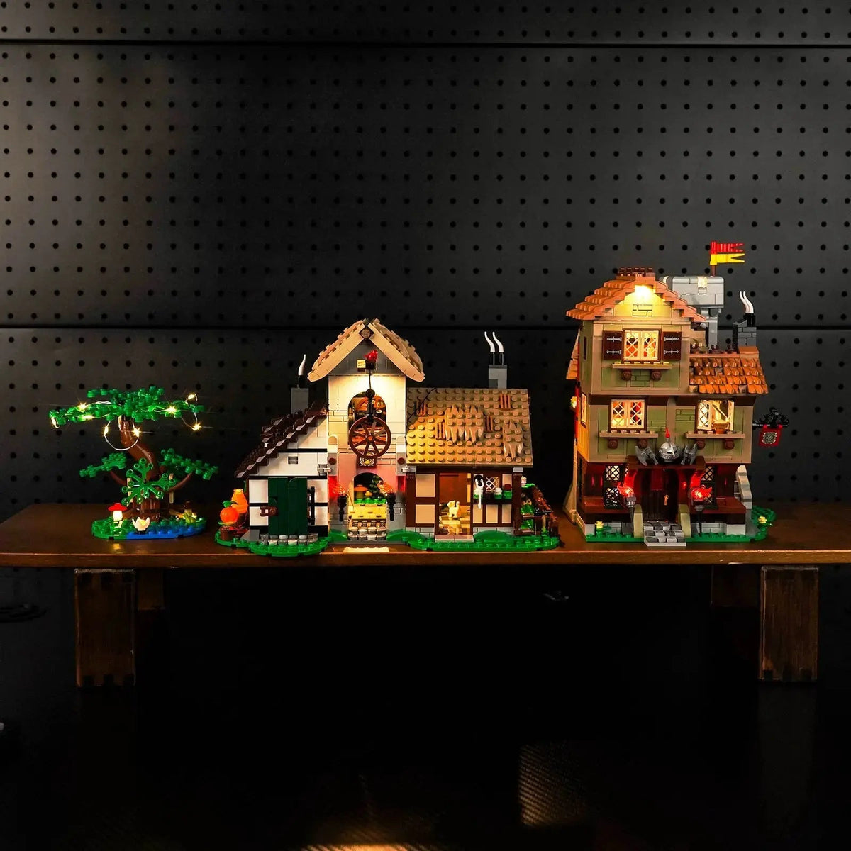 custom LED lighting for LEGO® Icons Medieval Town Square #10332, close-up of the LED lighting detail