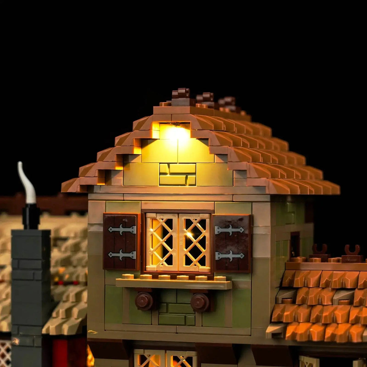 close-up of the LED lighting detail: Bright My Bricks DIY LED light kit for LEGO® Icons Medieval Town Square #10332