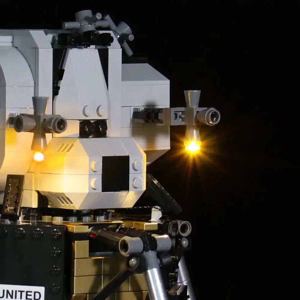 light kit for LEGO® Icons NASA Apollo 11 Lunar Lander #10266, fully illuminated on display