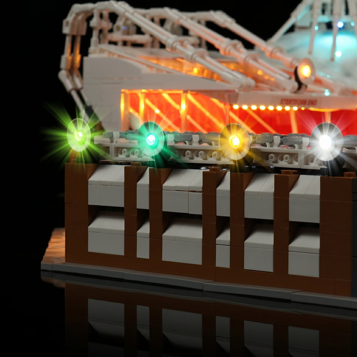 LEGO® Icons Old Trafford #10272 showcase lighting view, with the display light kit
