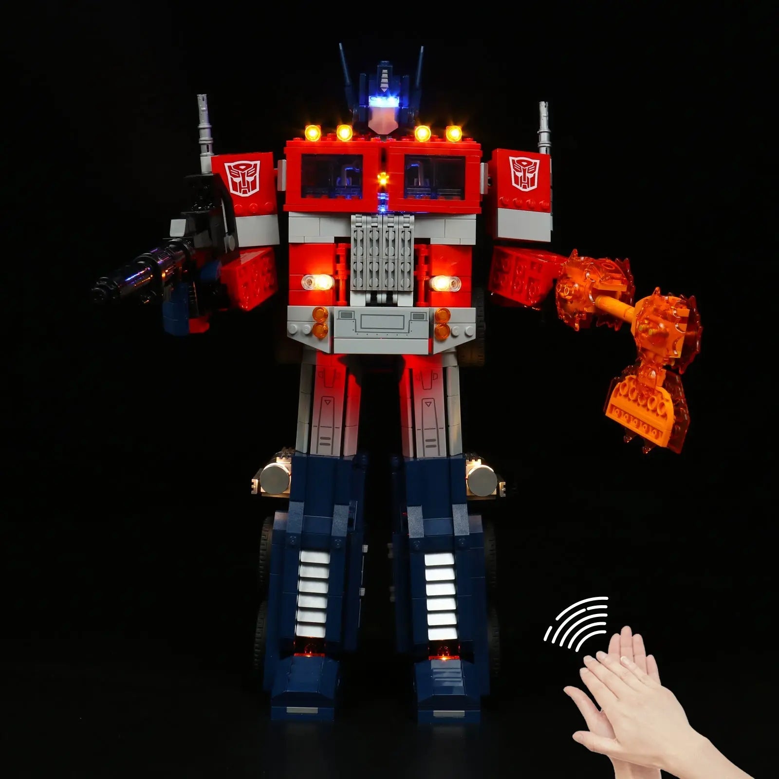 LEGO Icons Optimus Prime #10302 with LED lights installed