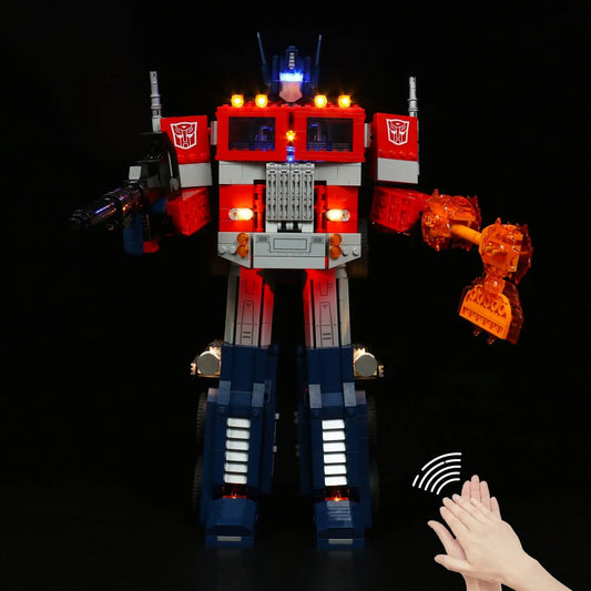 LEGO® Icons Optimus Prime #10302 LED strips and bricks detail, with the DIY LED light kit