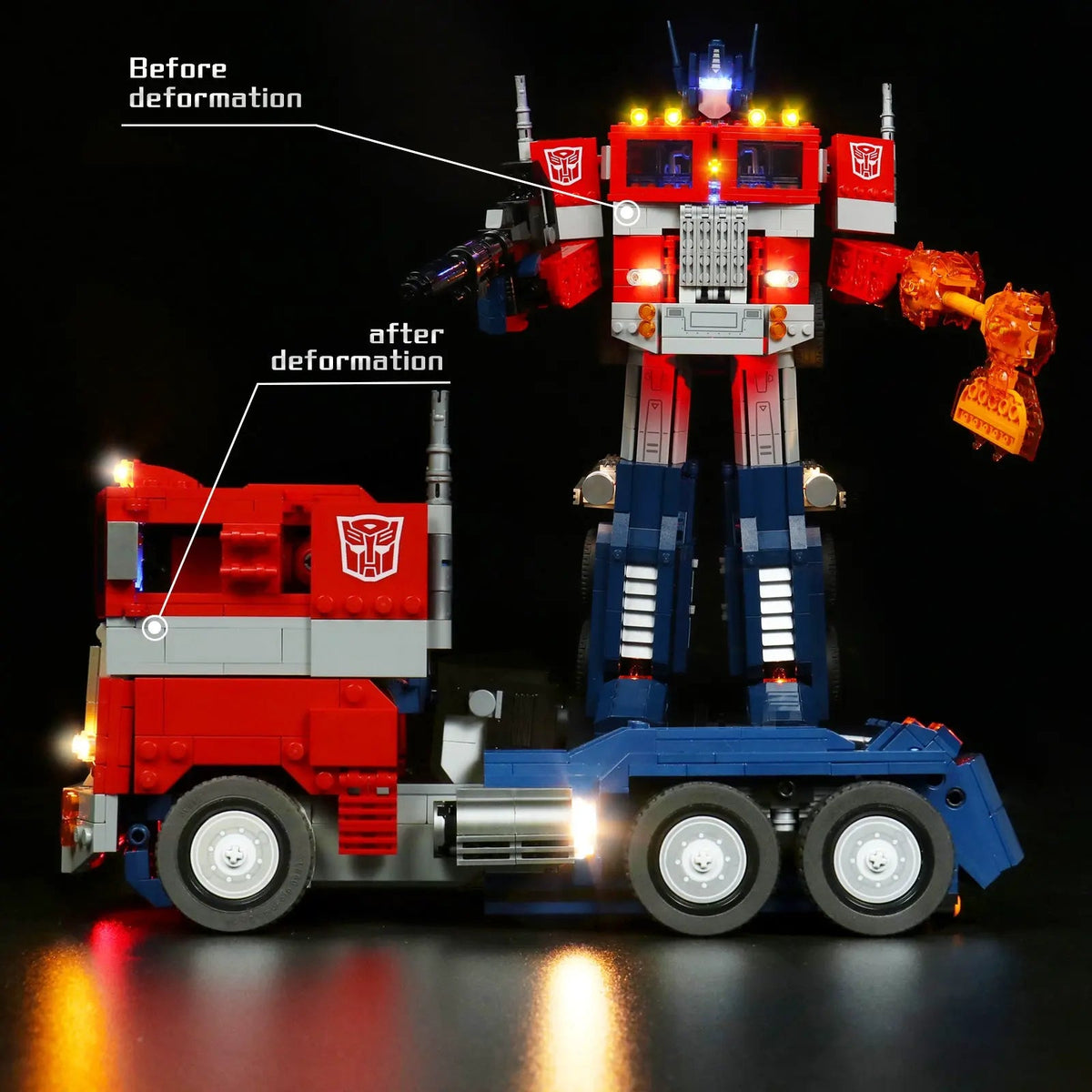 Bright My Bricks USB-powered LED light kit for LEGO® Icons Optimus Prime #10302 — close-up of the LED lighting detail