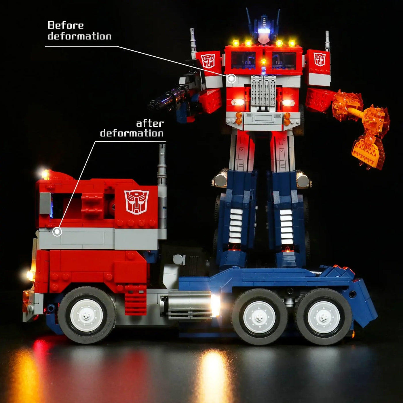 Bright My Bricks USB-powered LED light kit for LEGO® Icons Optimus Prime #10302 — close-up of the LED lighting detail