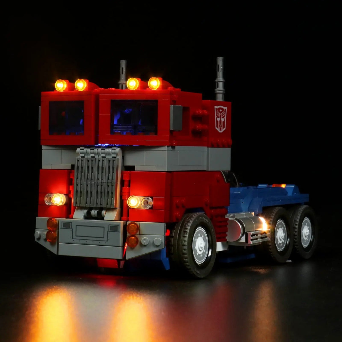 LEGO® Icons Optimus Prime #10302 brightened interior detail, with the premium LED light kit