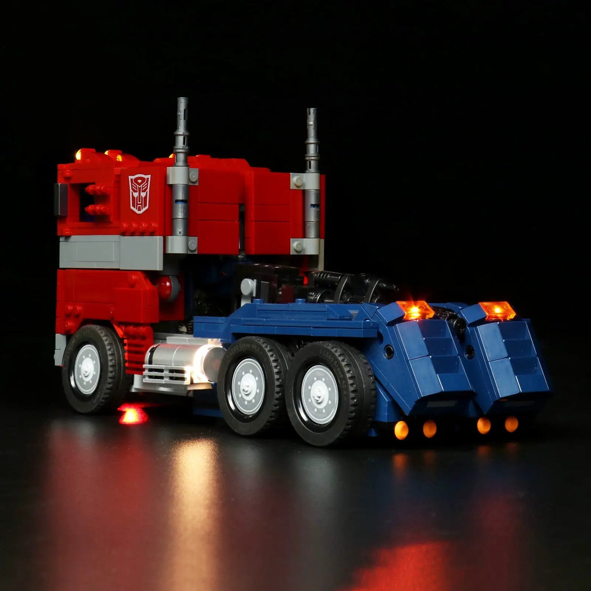 LEGO® Icons Optimus Prime #10302 — brightened interior detail (USB-powered LED light kit)