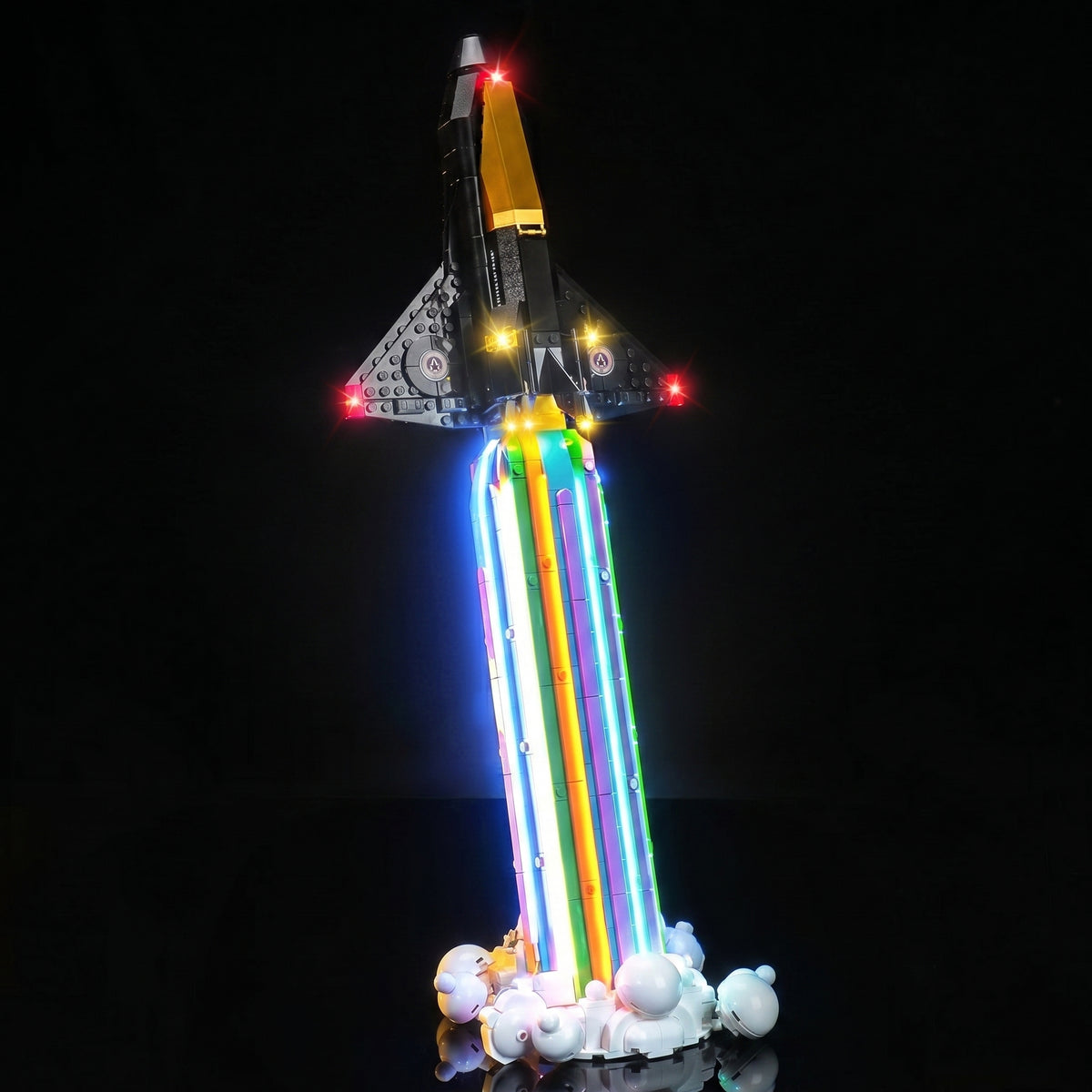 LEGO® Icons Over the Moon with Pharrell Williams #10391 night-mode display glow, with the custom LED lighting