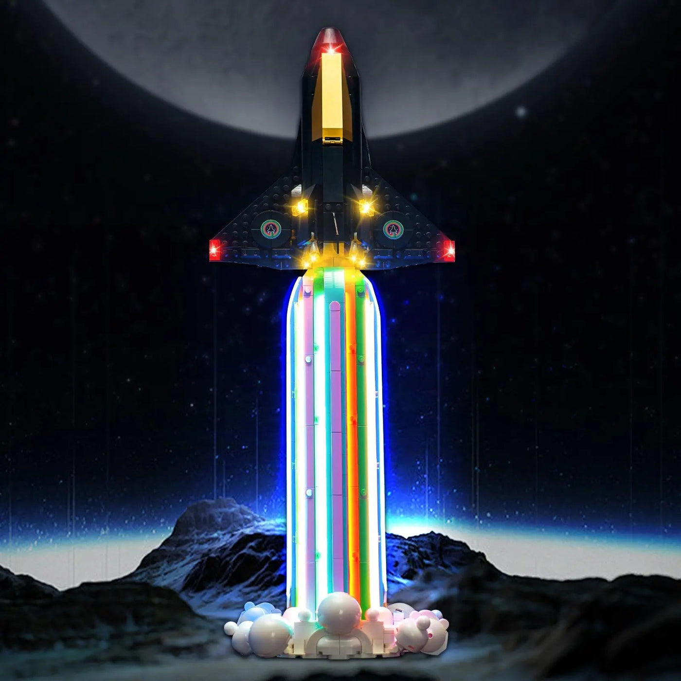 LEGO® Icons Over the Moon with Pharrell Williams #10391 — close-up of the LED lighting detail (RGB LED light kit)