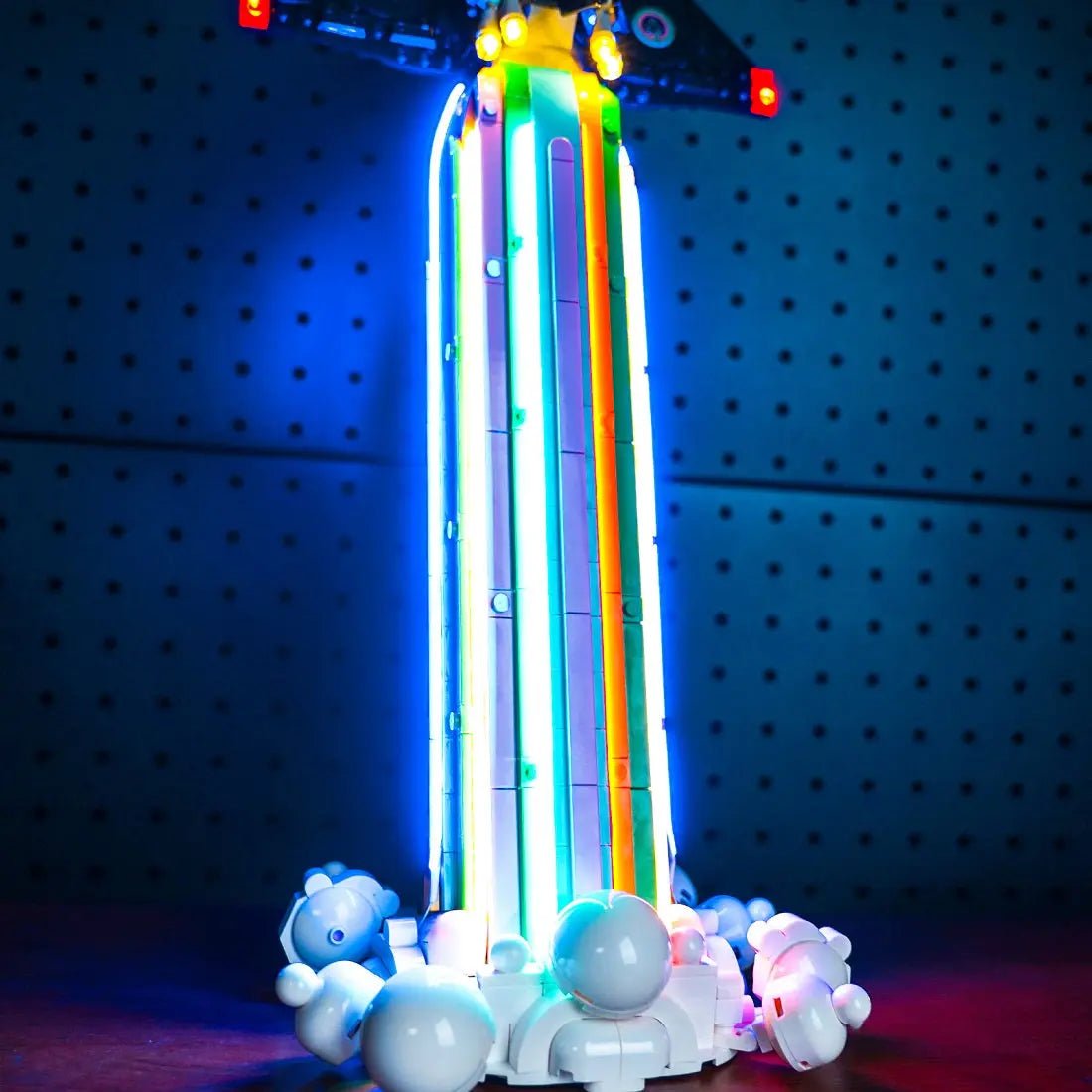 Bright My Bricks custom LED lighting for LEGO® Icons Over the Moon with Pharrell Williams #10391 — side angle with lights on