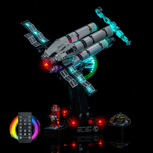 installed and glowing: Bright My Bricks DIY LED light kit for LEGO® Icons Project Hail Mary #11389