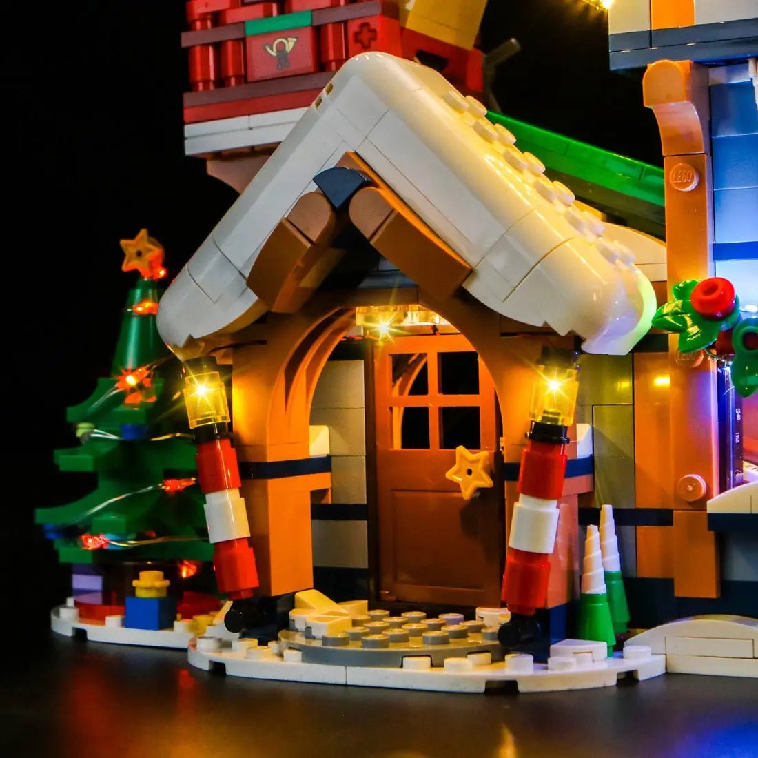 LEGO® Icons Santa's Post Office #10339 — installed and glowing (LED lights)