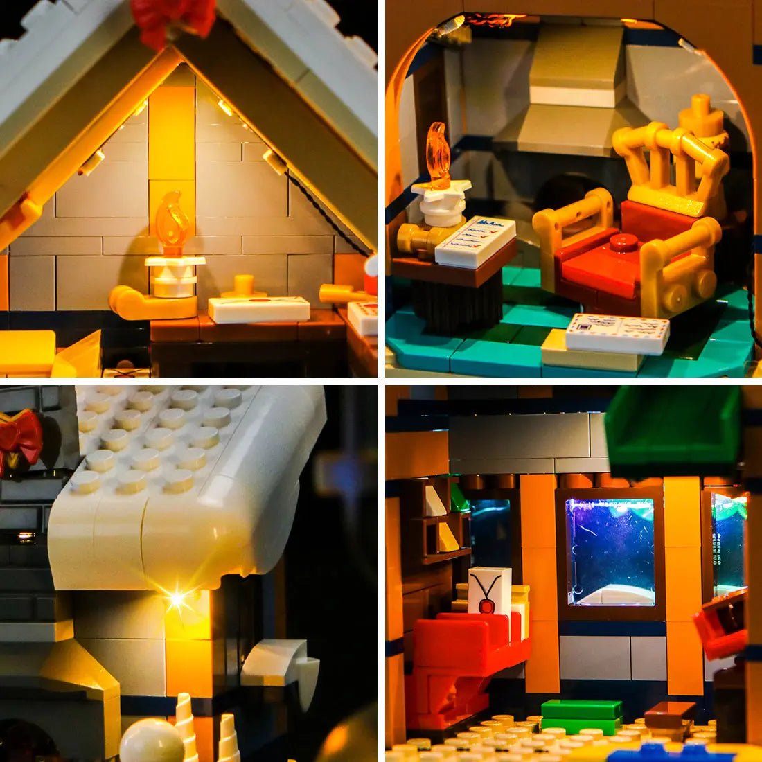 warm LED glow detail: Bright My Bricks LED lighting kit for LEGO® Icons Santa's Post Office #10339