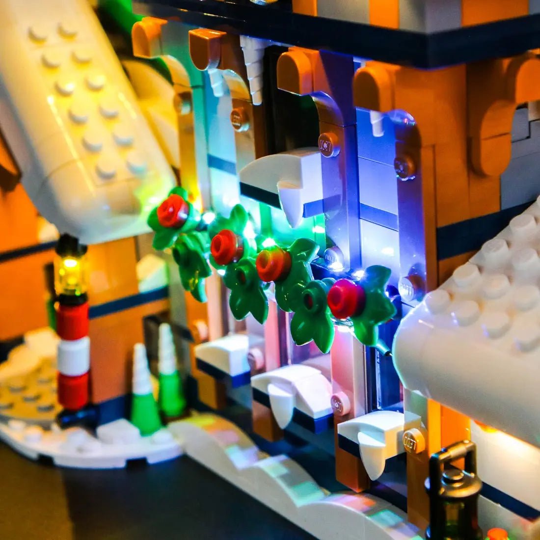 Bright My Bricks DIY LED light kit for LEGO® Icons Santa's Post Office #10339 — night-mode display glow