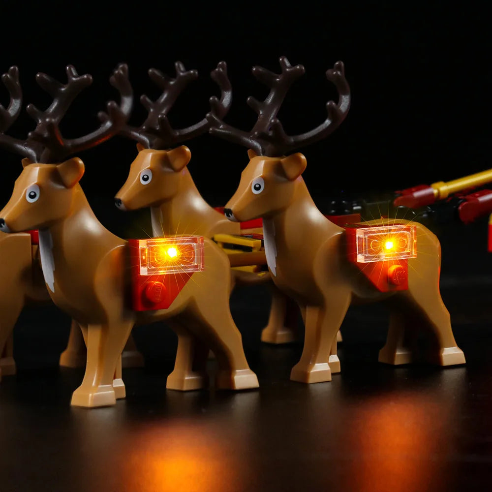 LEGO® Icons Santa's Sleigh #40499 brightened interior detail, with the premium LED light kit