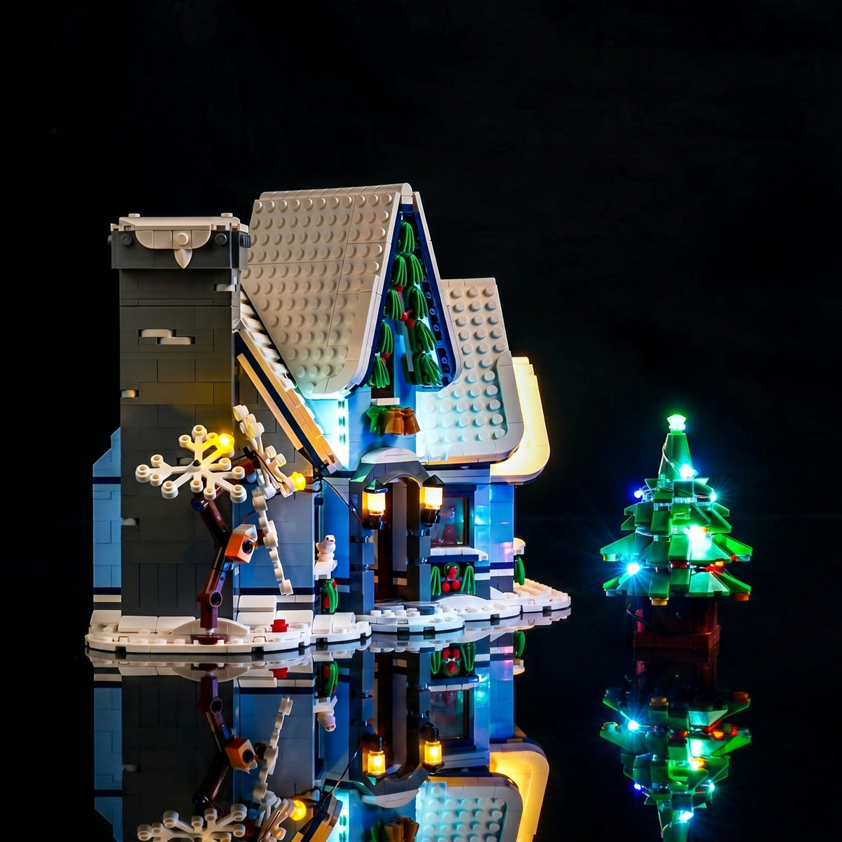 Bright My Bricks premium LED light kit for LEGO® Icons Santa’s Visit #10293 — showcase lighting view