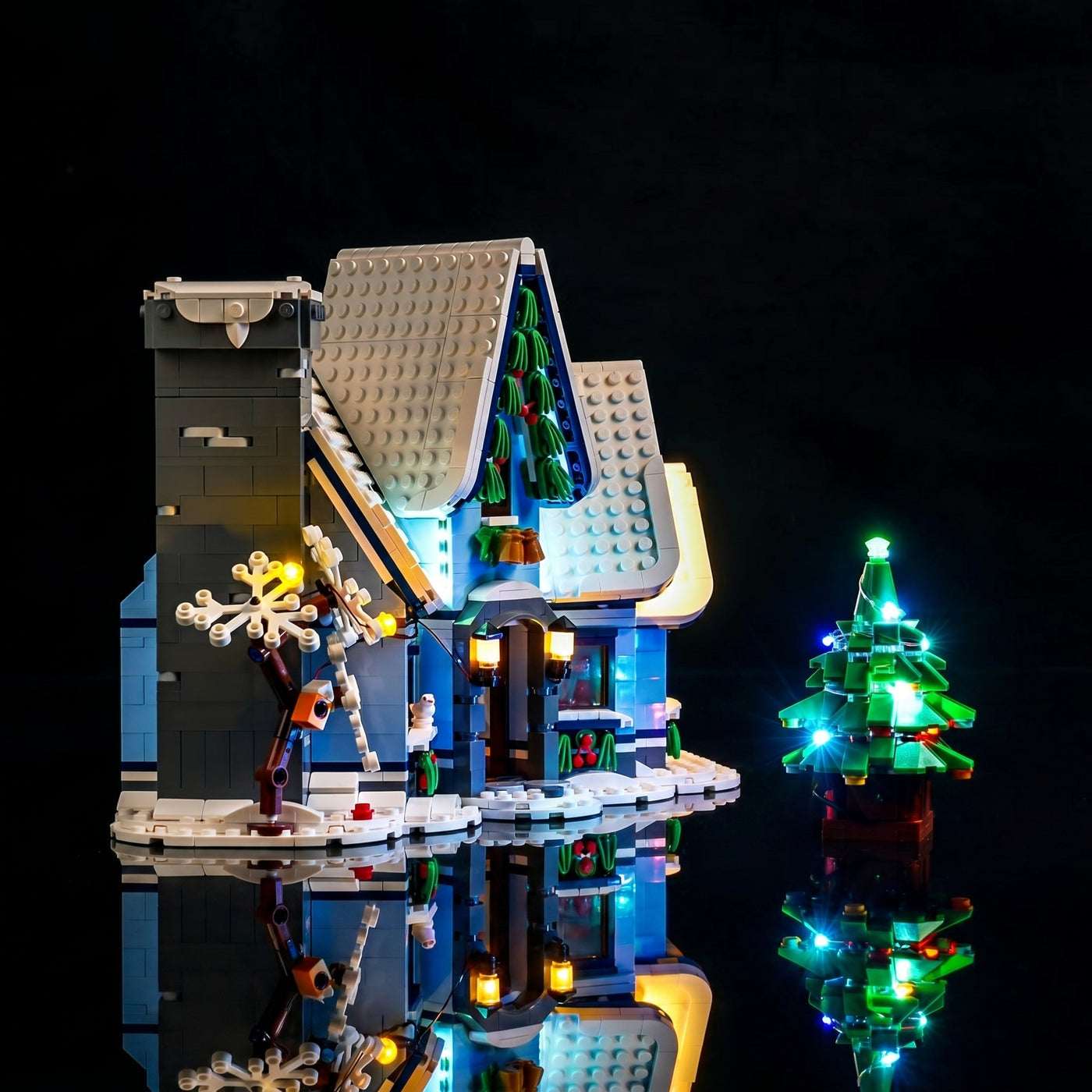 Bright My Bricks premium LED light kit for LEGO® Icons Santa’s Visit #10293 — showcase lighting view