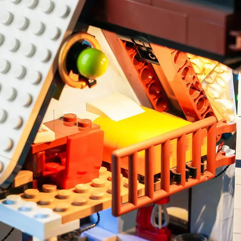 LEGO® Icons Santa’s Visit #10293 brightened interior detail, with the USB-powered LED light kit