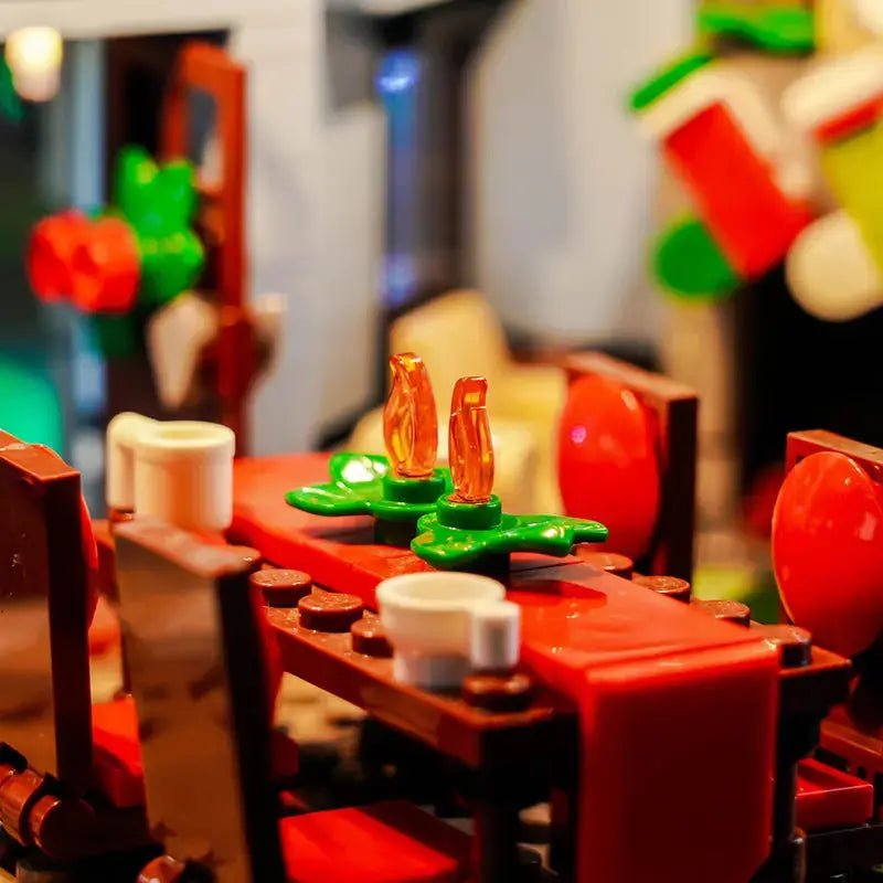 custom LED lighting for LEGO® Icons Santa’s Visit #10293, LED strips and bricks detail
