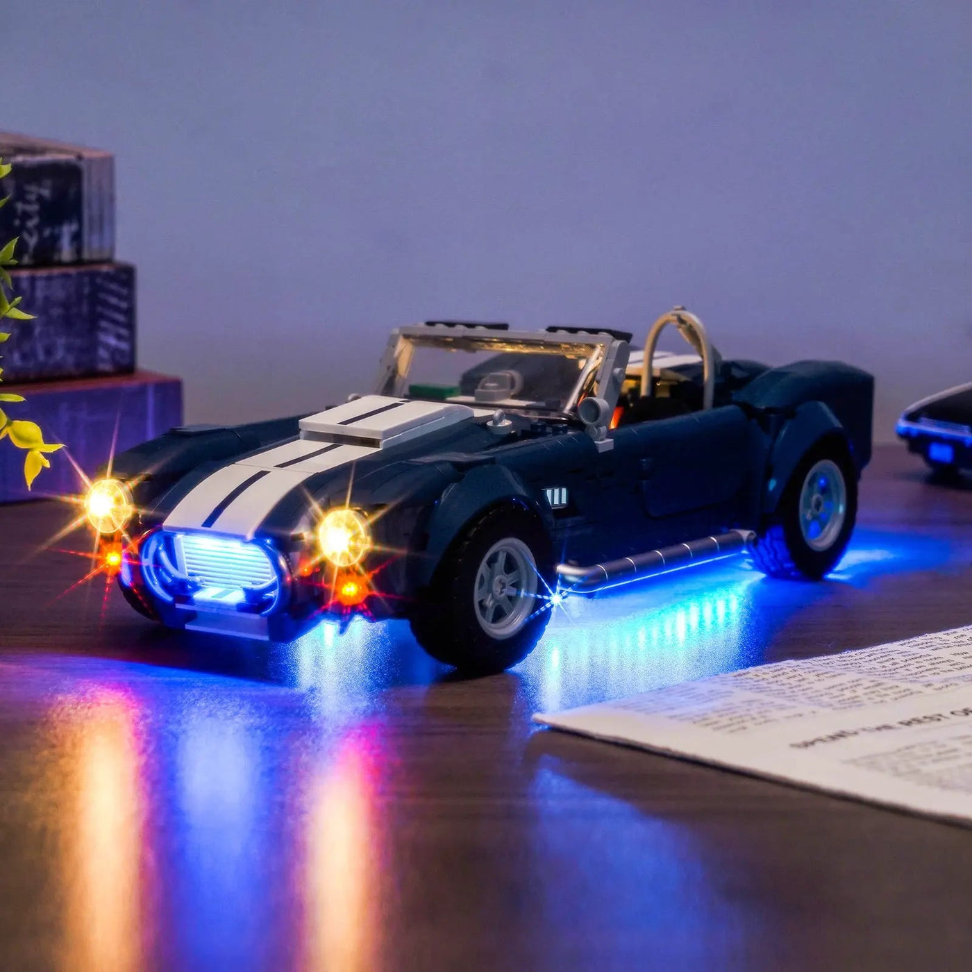 RGB LED light kit for LEGO® Icons Shelby Cobra 427 S/C #10357, LED kit powered on