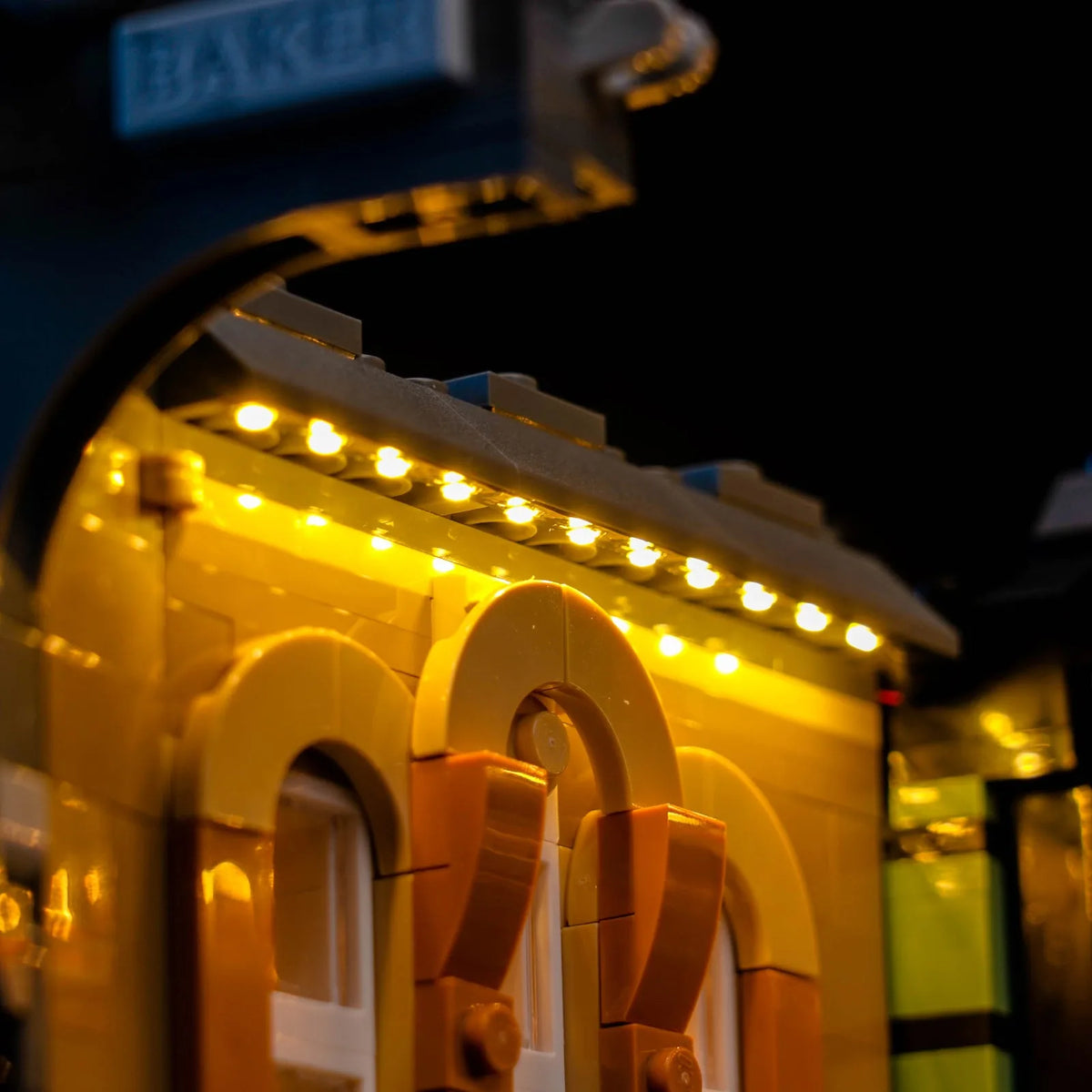 side angle with lights on: Bright My Bricks custom LED lighting for LEGO® Icons Sherlock Holmes: Book Nook #10351