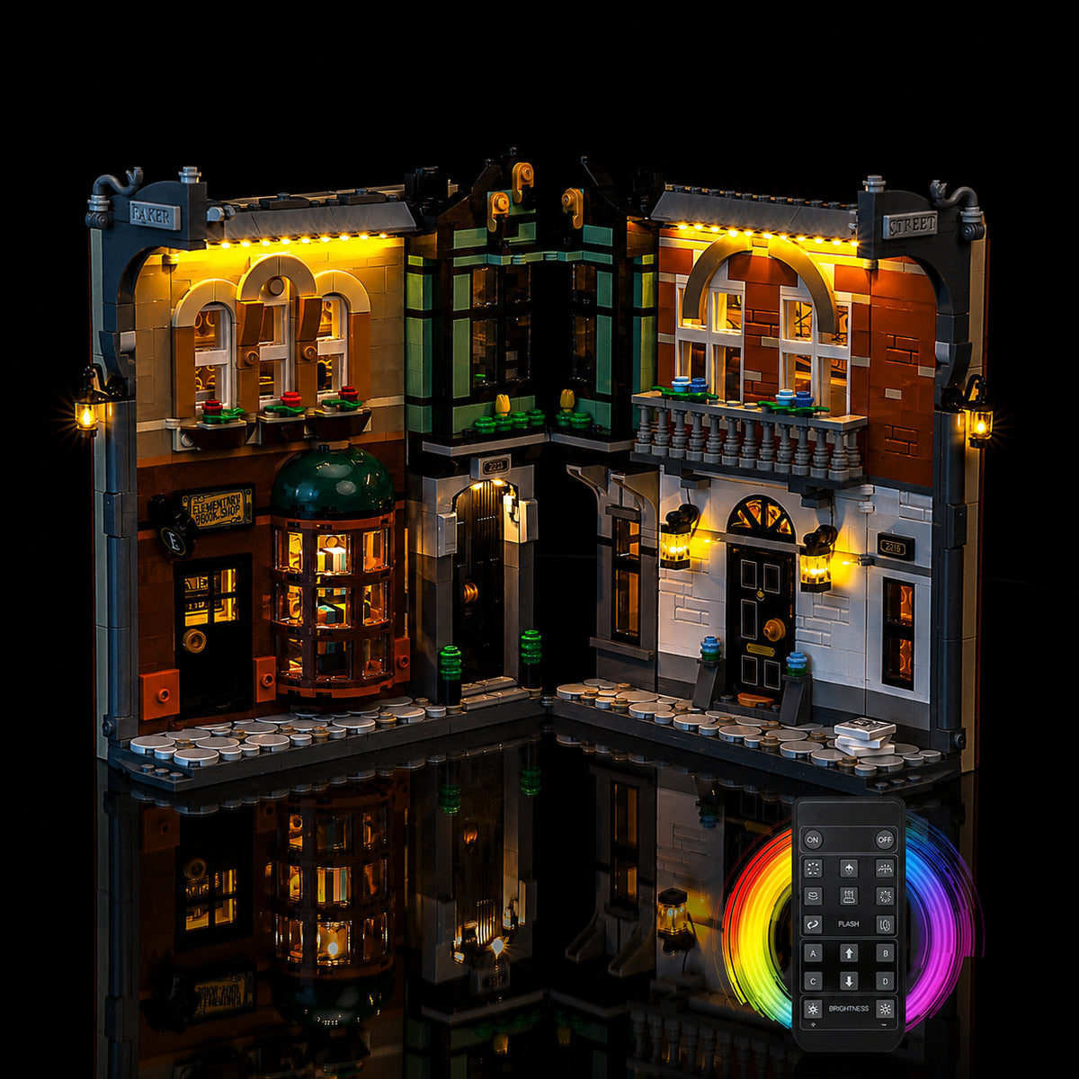LED lighting kit for LEGO® Icons Sherlock Holmes: Book Nook #10351, showcase lighting view