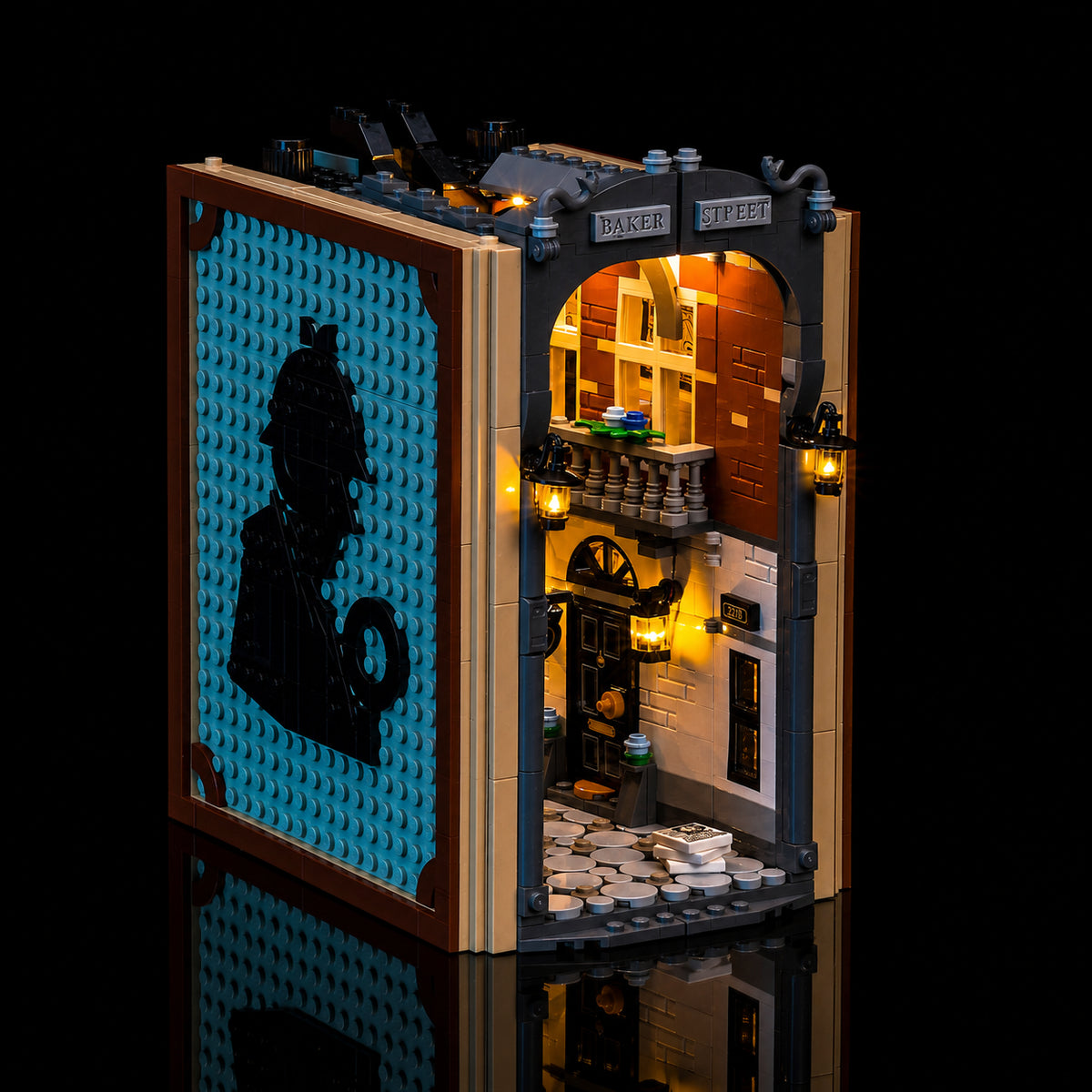 showcase lighting view: Bright My Bricks custom LED lighting for LEGO® Icons Sherlock Holmes: Book Nook #10351