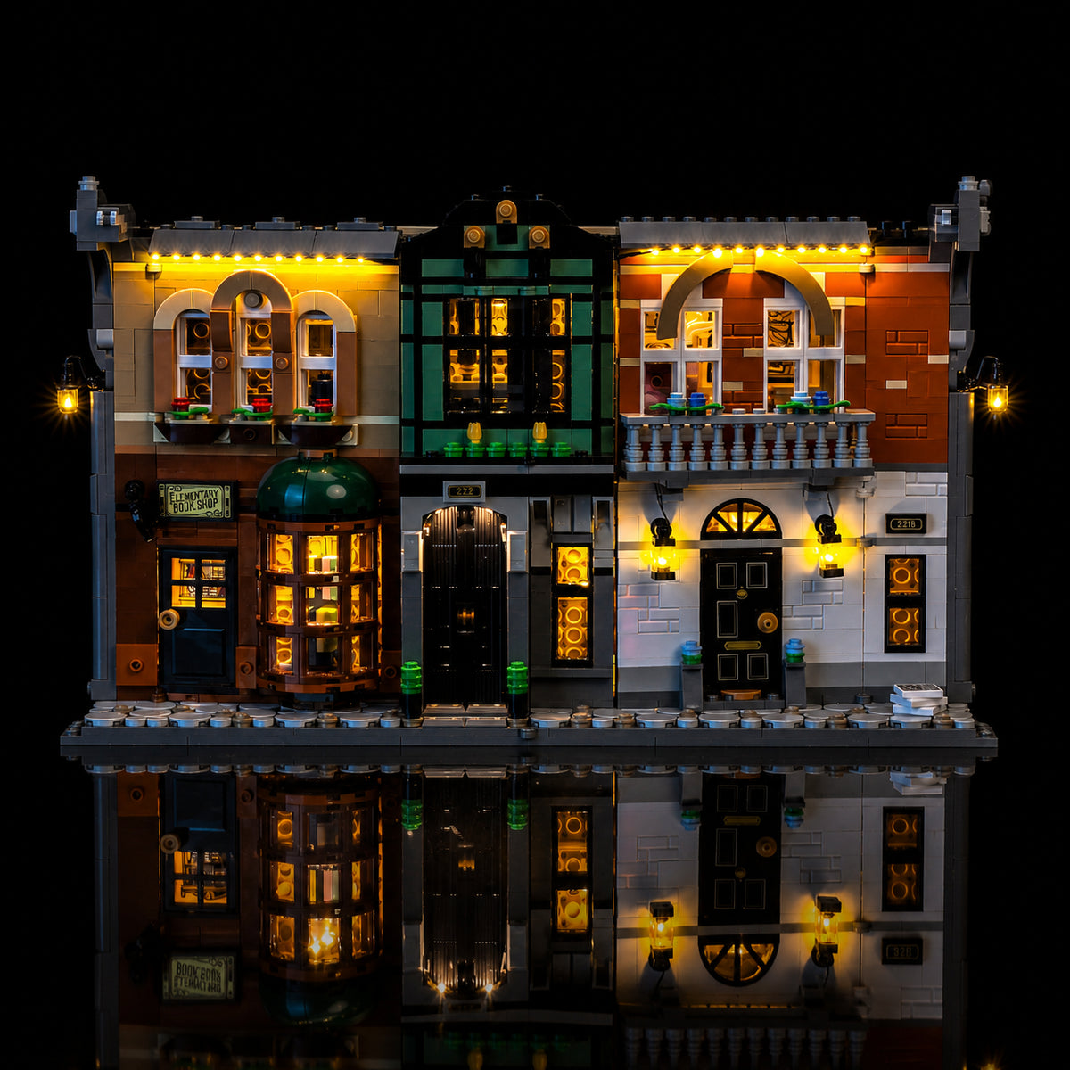 RGB LED light kit for LEGO® Icons Sherlock Holmes: Book Nook #10351, showcase lighting view