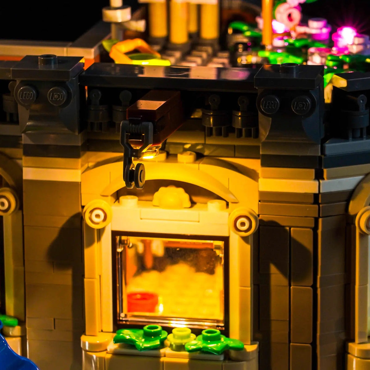 Bright My Bricks RGB LED light kit for LEGO® Icons Shopping Street #11371 — brightened interior detail