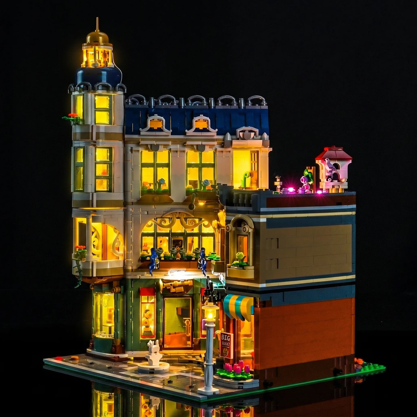 LEGO® Icons Shopping Street #11371 — lighting effect on the build (RGB LED light kit)