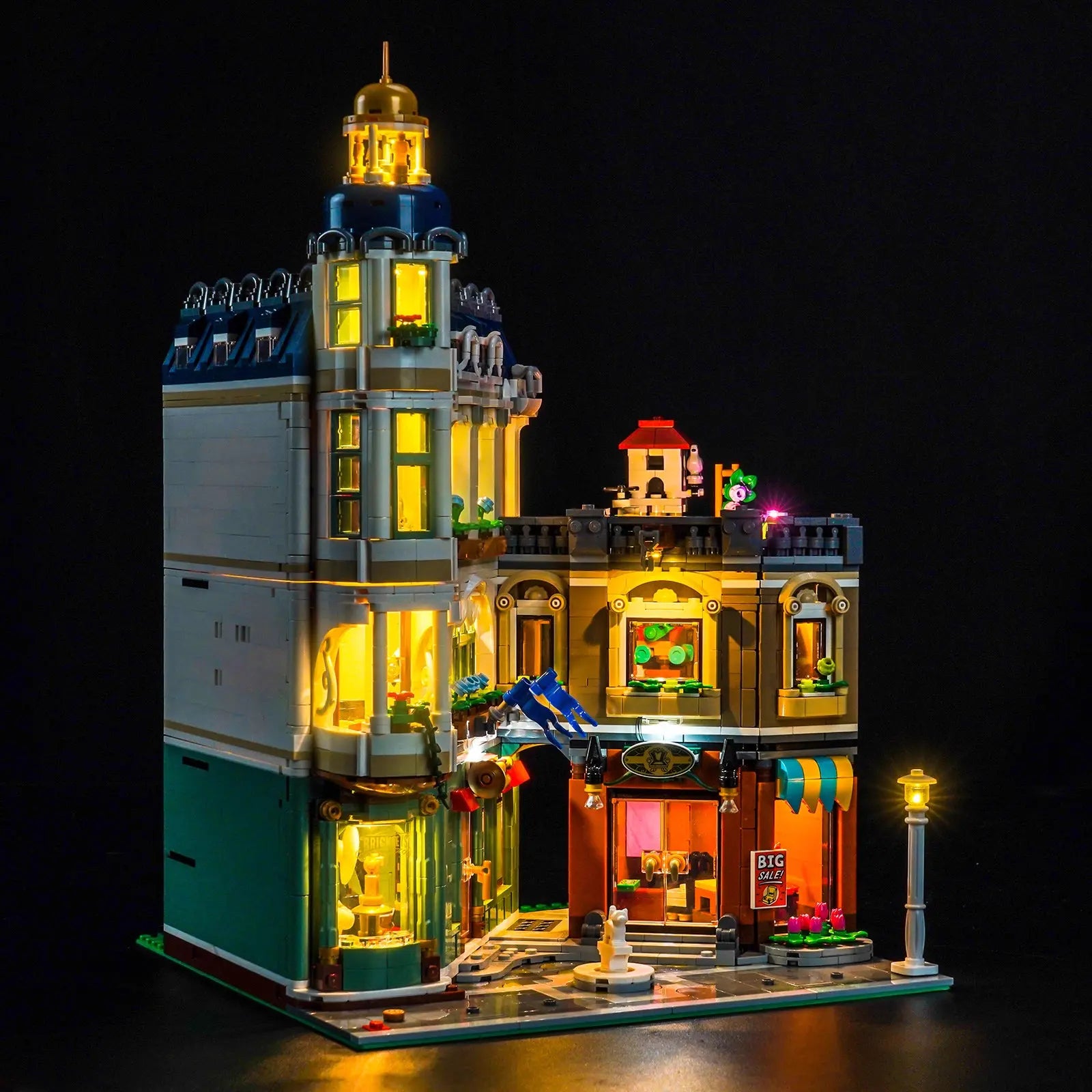 LED lights bring LEGO Icons Shopping Street #11371 to life
