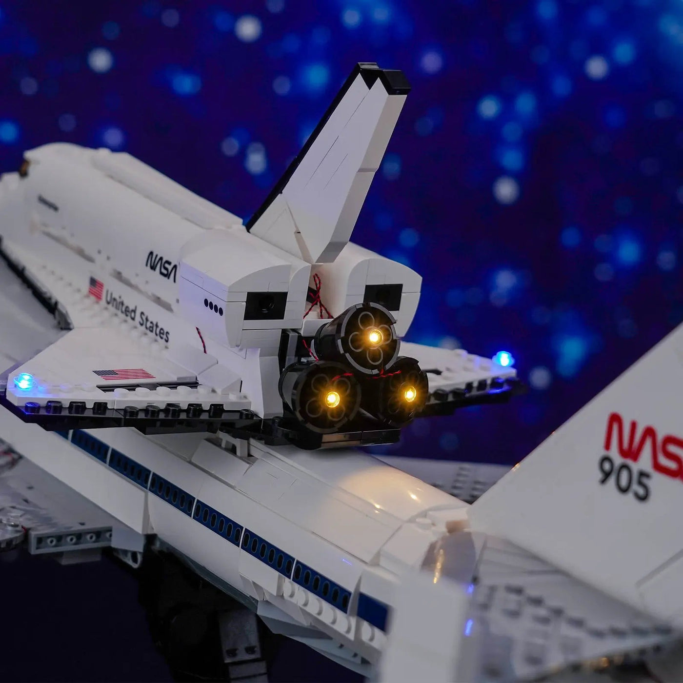 Bright My Bricks custom LED lighting for LEGO® Icons Shuttle Carrier Aircraft #10360 — fully illuminated on display