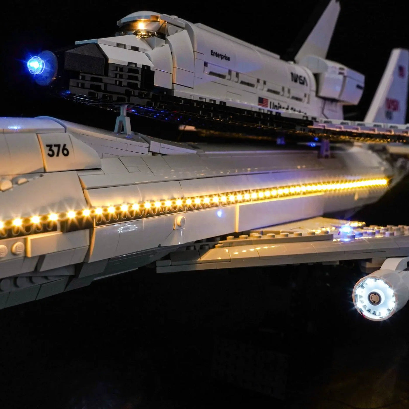 Bright My Bricks premium LED light kit for LEGO® Icons Shuttle Carrier Aircraft #10360 — LED strips and bricks detail