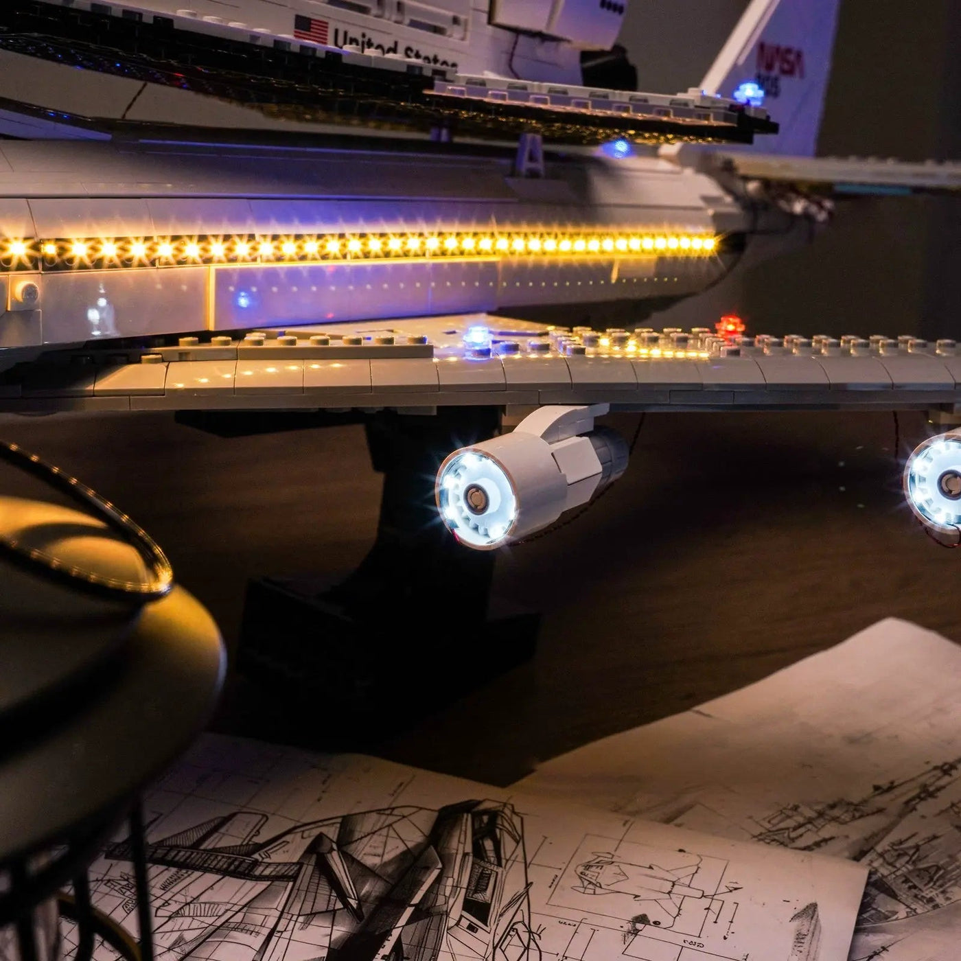 illuminated at night: Bright My Bricks LED lights for LEGO® Icons Shuttle Carrier Aircraft #10360
