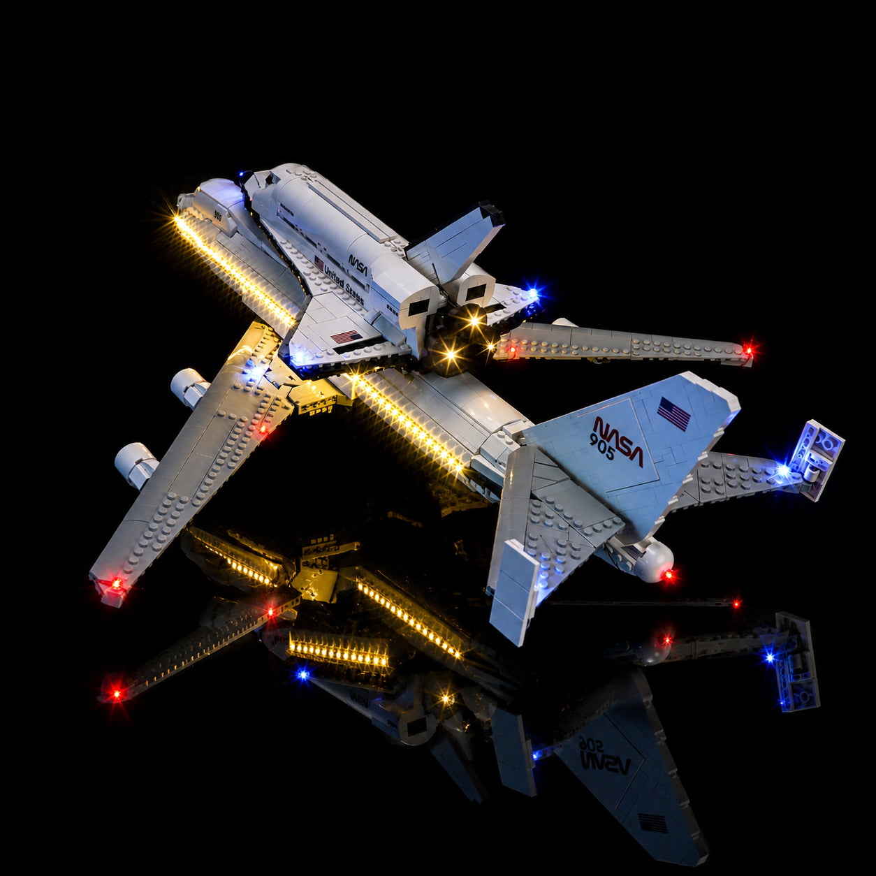 Bright My Bricks custom LED lighting for LEGO® Icons Shuttle Carrier Aircraft #10360 — brightened interior detail
