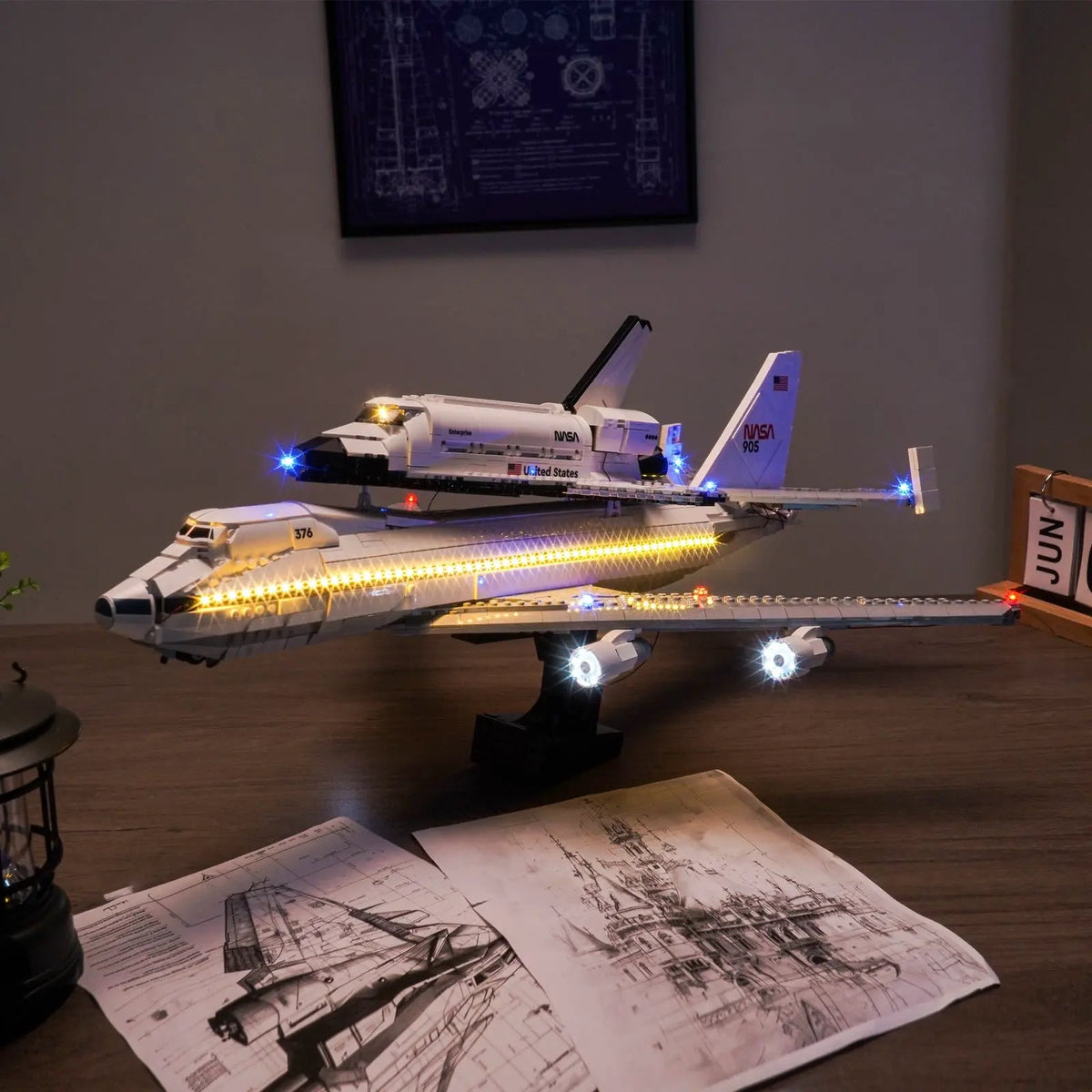 RGB LED light kit for LEGO® Icons Shuttle Carrier Aircraft #10360, showcase lighting view