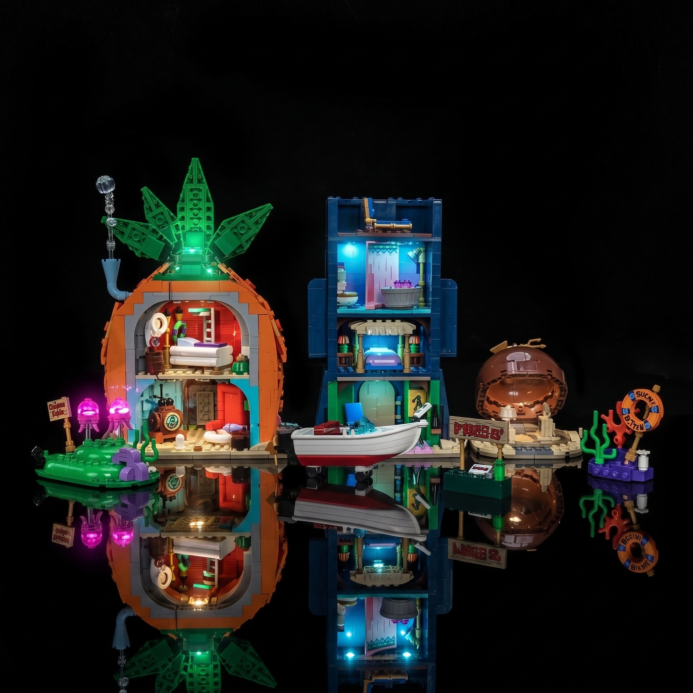 light kit for LEGO® Icons SpongeBob SquarePants: Bikini Bottom #11386, light carried through the transparent sea tiles