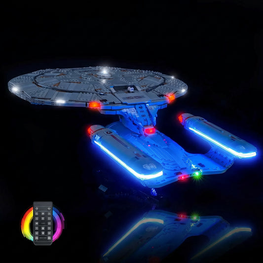 custom LED lighting for LEGO® Icons Star Trek: U.S.S. Enterprise NCC-1701-D #10356, showcase lighting view