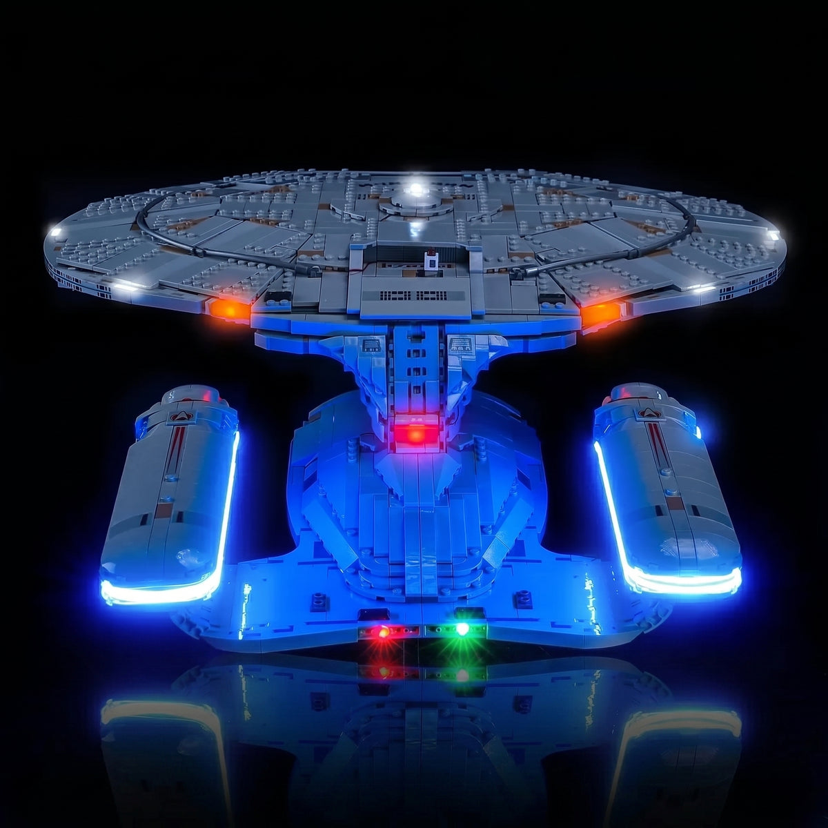 LEGO® Icons Star Trek: U.S.S. Enterprise NCC-1701-D #10356 — brightened interior detail (DIY LED light kit)