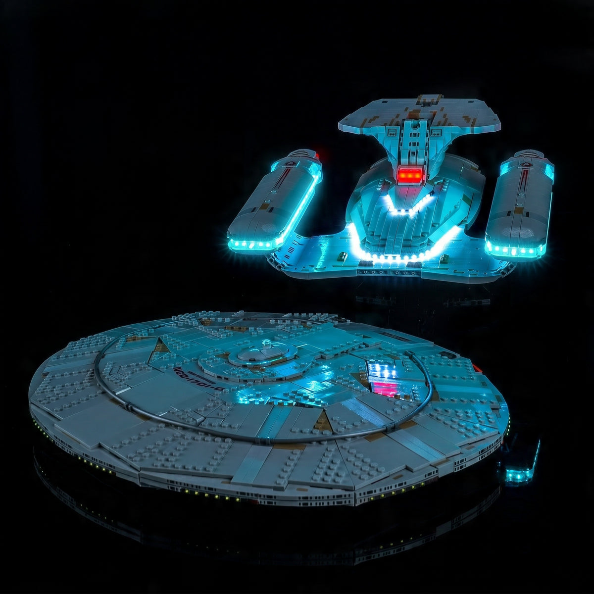 Bright My Bricks LED lighting kit for LEGO® Icons Star Trek U.S.S. Enterprise NCC-1701-D #10356 — showcase lighting view