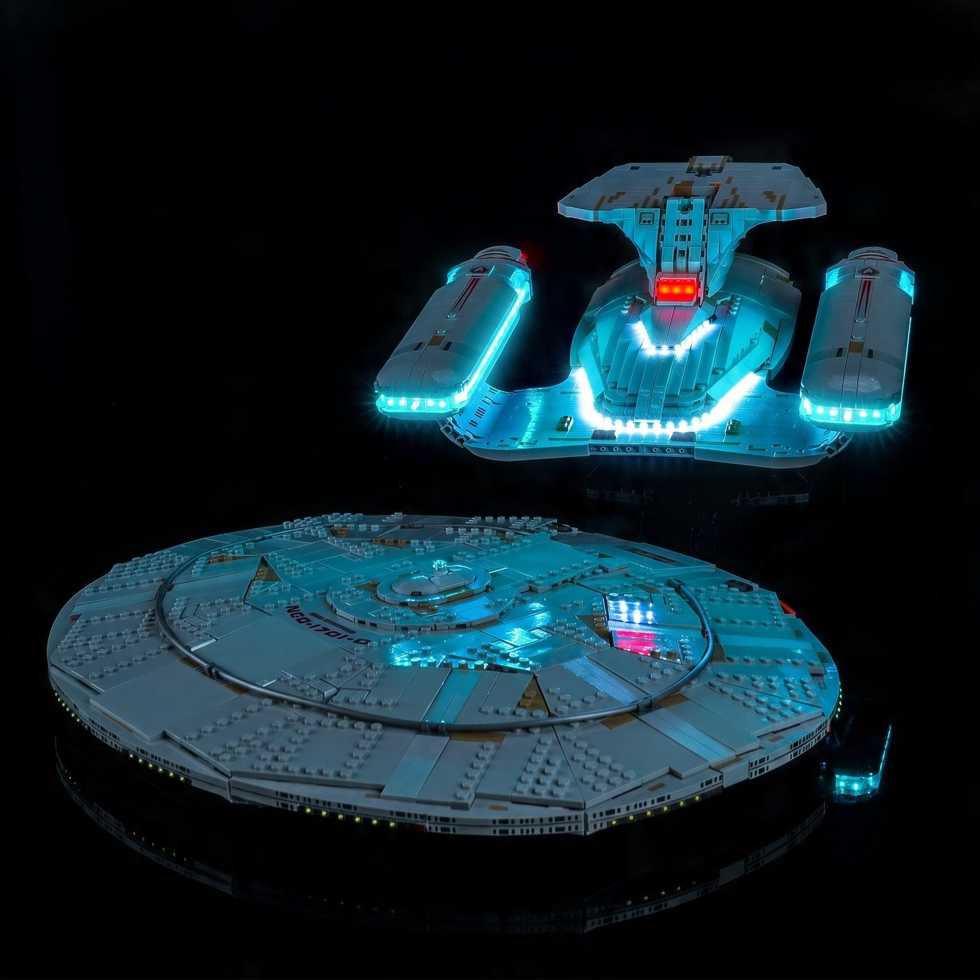 Bright My Bricks LED lighting kit for LEGO® Icons Star Trek U.S.S. Enterprise NCC-1701-D #10356 — showcase lighting view