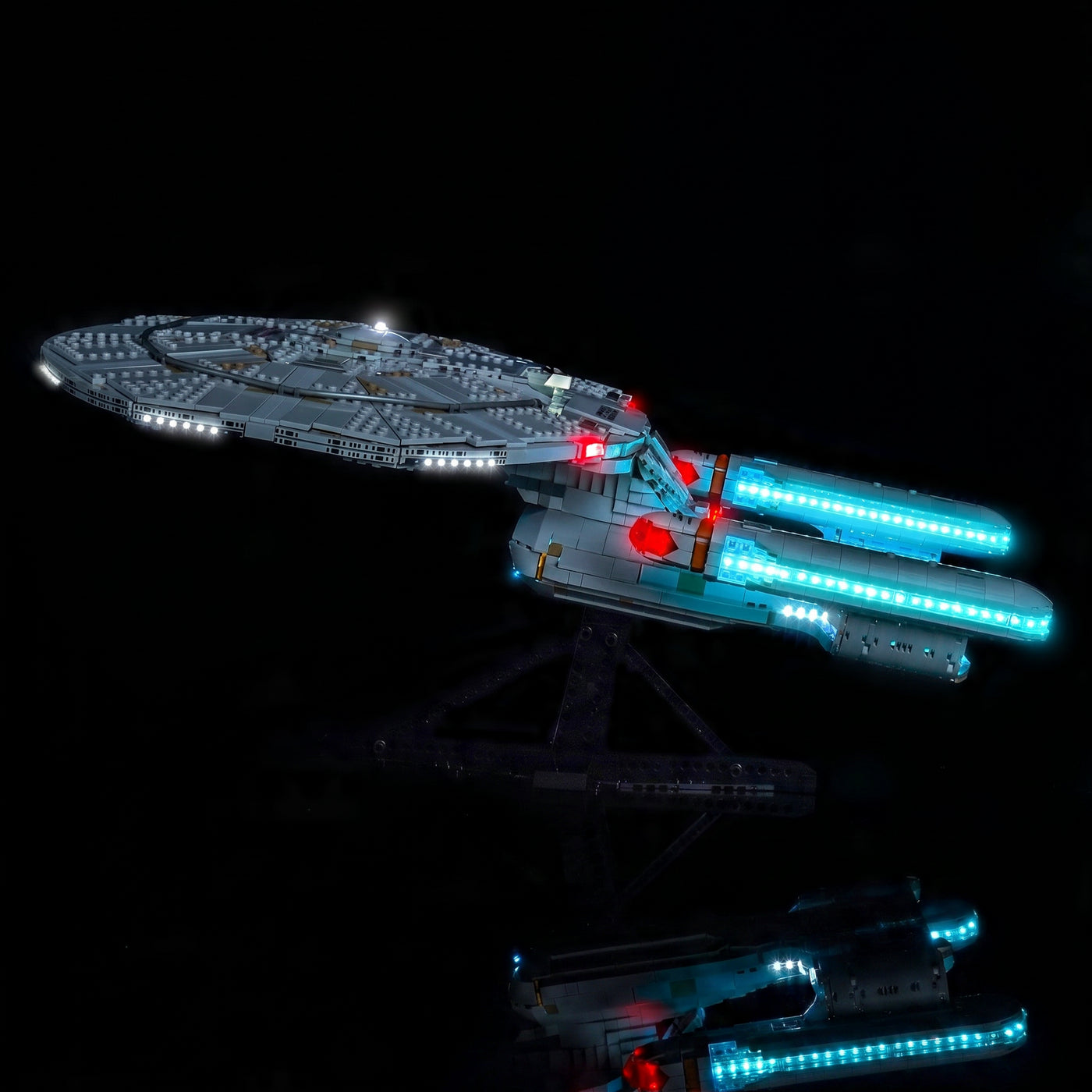 custom LED lighting for LEGO® Icons Star Trek U.S.S. Enterprise NCC-1701-D #10356, close-up of the LED lighting detail