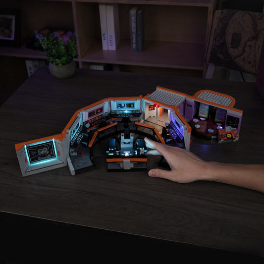 Bright My Bricks LED light kit for LEGO® Icons Star Trek: U.S.S. Enterprise NCC-1701 Bridge #11385 — fully illuminated on display
