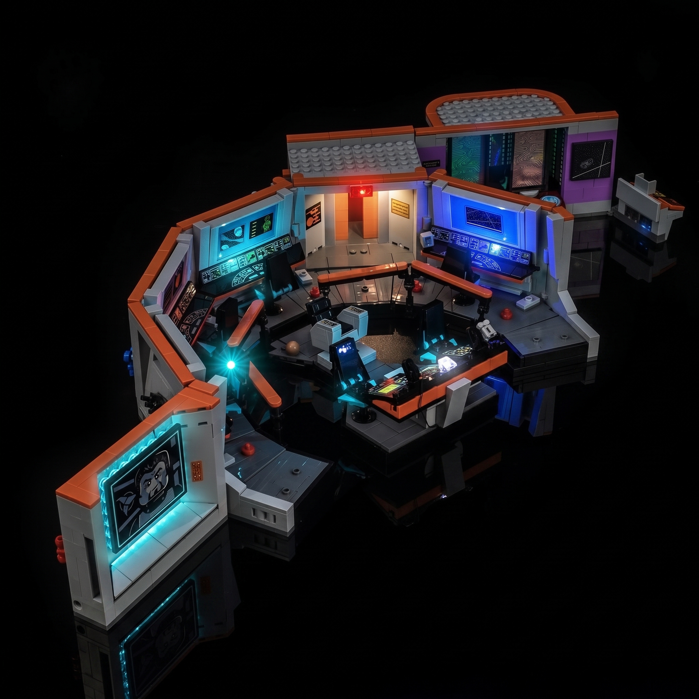LED lights for LEGO® Icons Star Trek: U.S.S. Enterprise NCC-1701 Bridge #11385, the bridge lit in a dark room