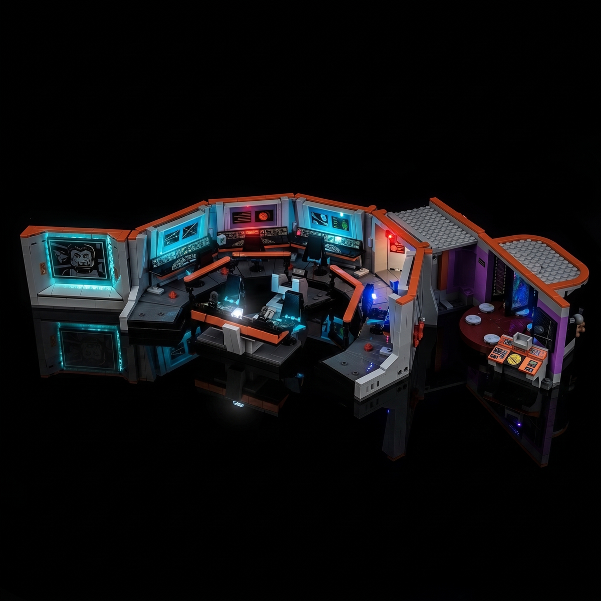 Bright My Bricks LED light kit for LEGO® Icons Star Trek: U.S.S. Enterprise NCC-1701 Bridge #11385 — the red alert panel lit