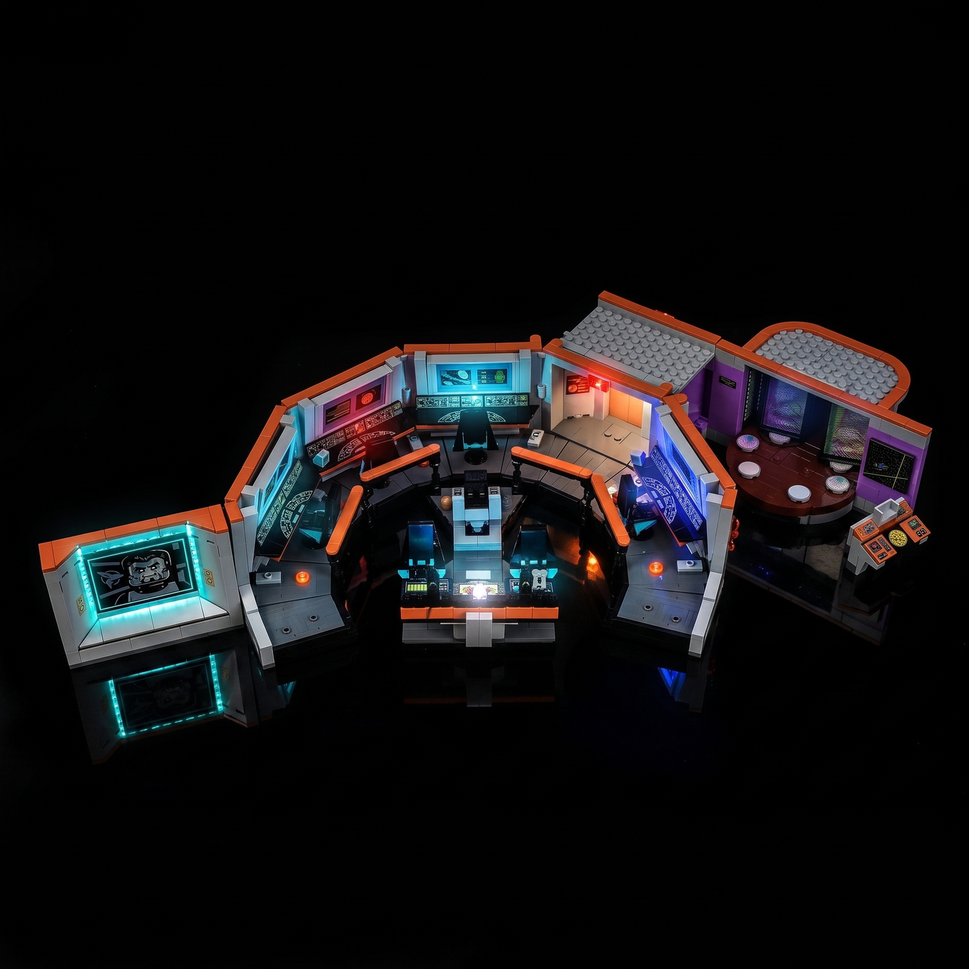 light kit for LEGO® Icons Star Trek: U.S.S. Enterprise NCC-1701 Bridge #11385, the briefing room lit in violet