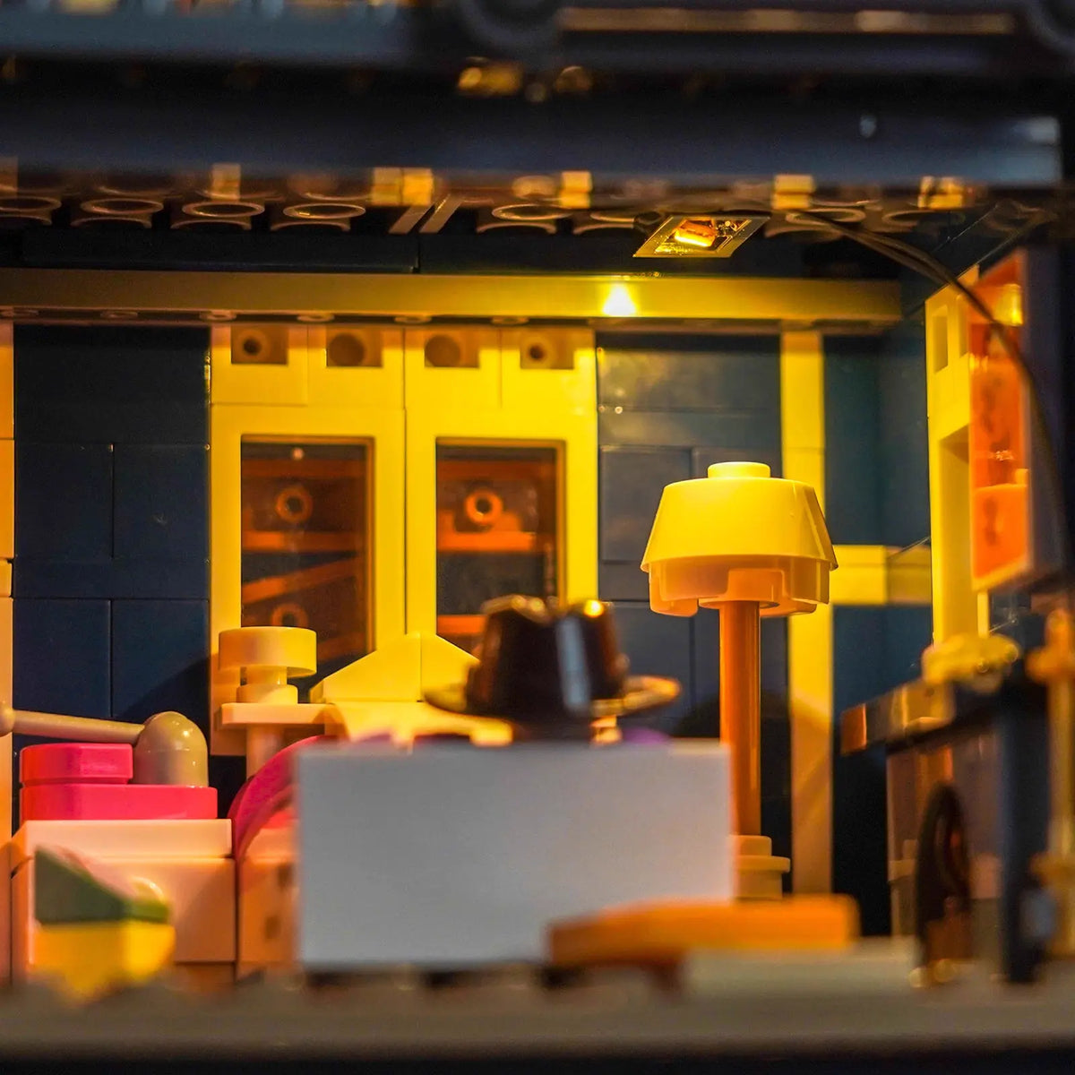 Bright My Bricks custom LED lighting for LEGO® Icons Stranger Things: The Creel House #11370 — side angle with lights on