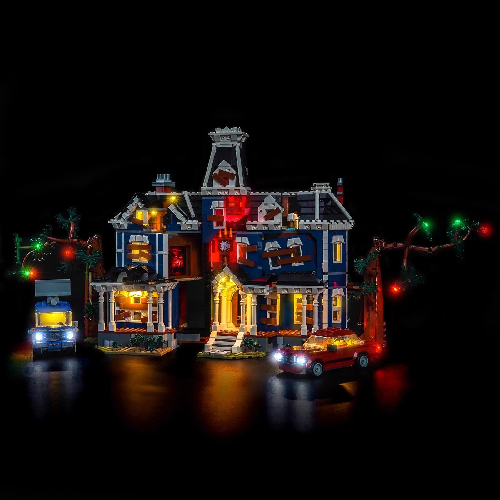 LEGO Icons Stranger Things: The Creel House #11370 illuminated at night