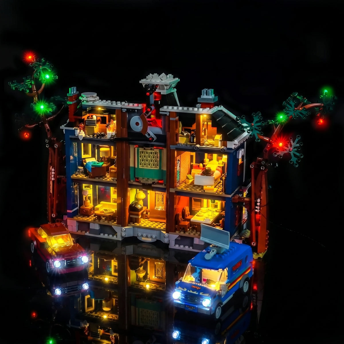 LEGO® Icons Stranger Things: The Creel House #11370 LED strips and bricks detail, with the display light kit