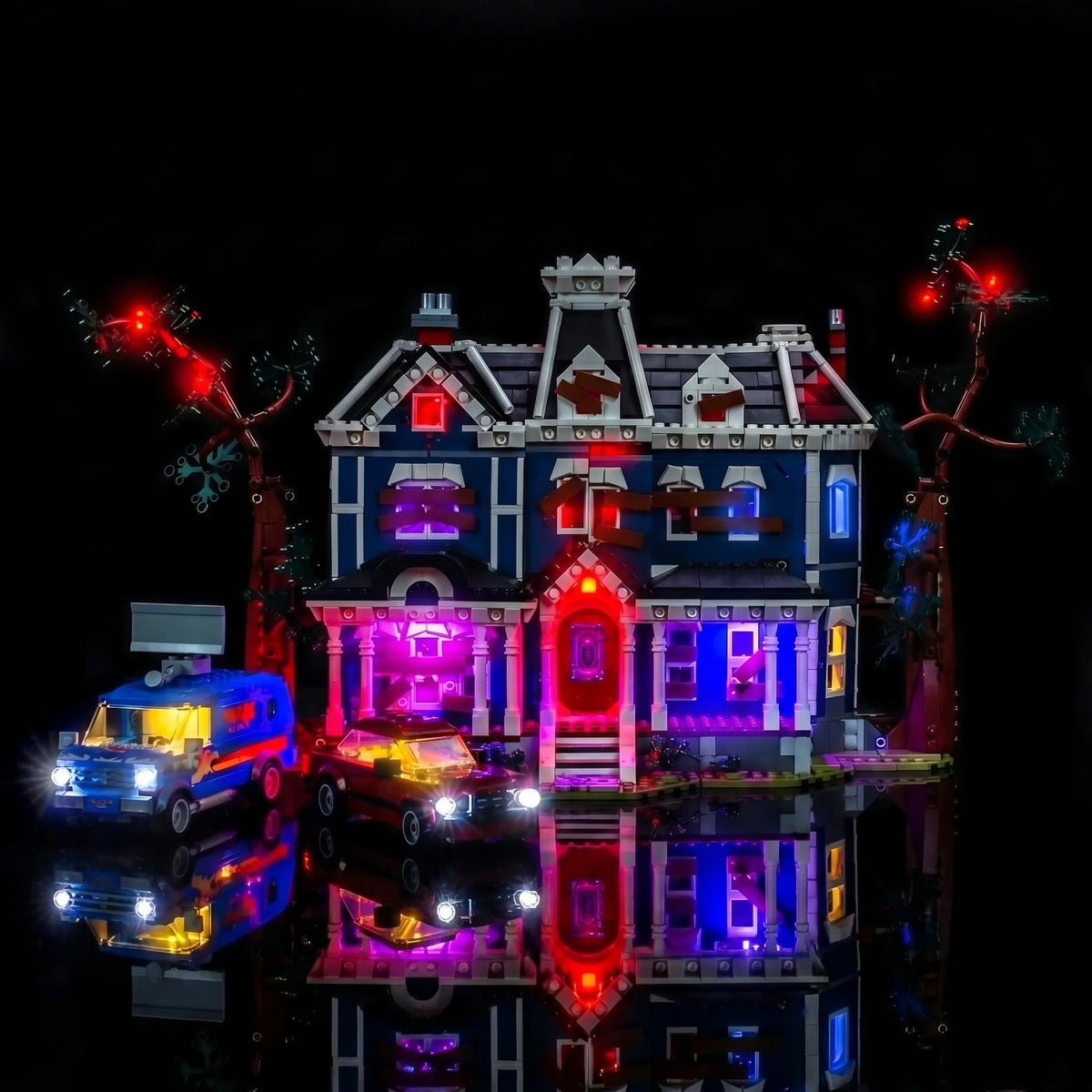 premium LED light kit for LEGO® Icons Stranger Things: The Creel House #11370, showcase lighting view