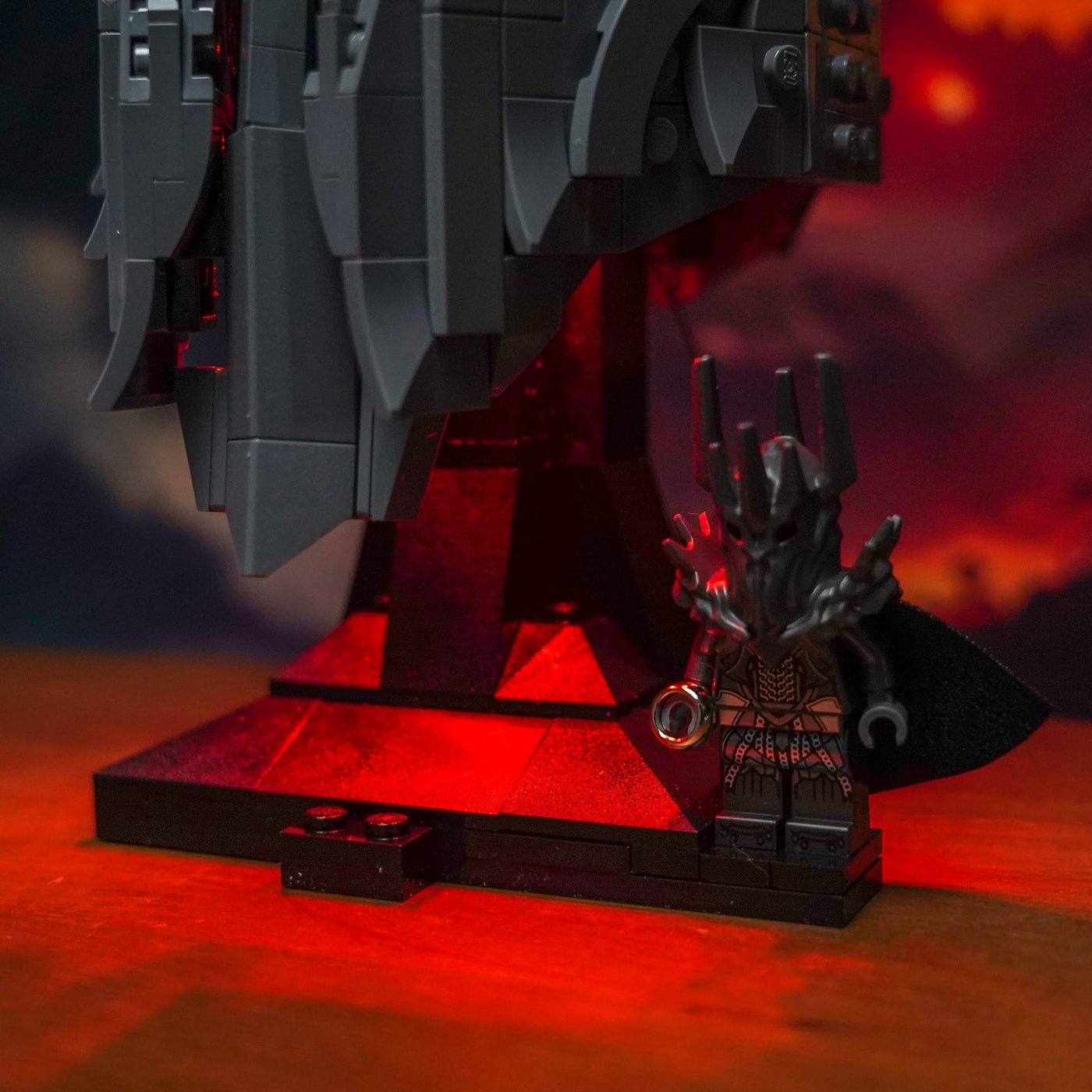 LEGO® Icons The Lord of the Rings: Sauron's Helmet #11373 — installed and glowing (LED lights)